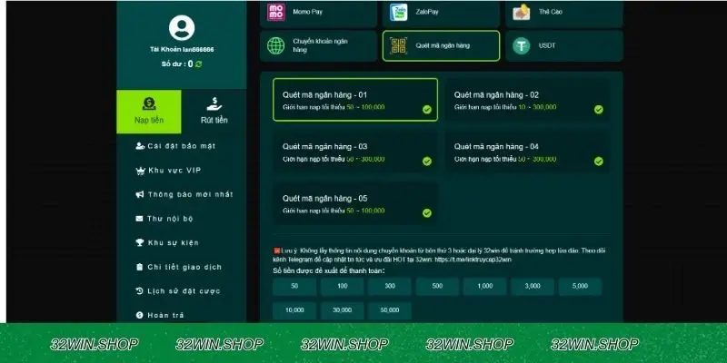 Có nhiều phương thức nạp tiền được nhà cái hỗ trợ