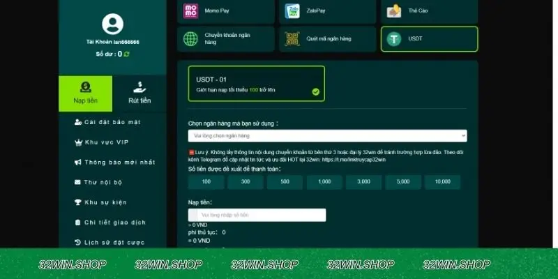 Các bước hướng dẫn thực hiện nạp tiền 32WIN chuẩn xác